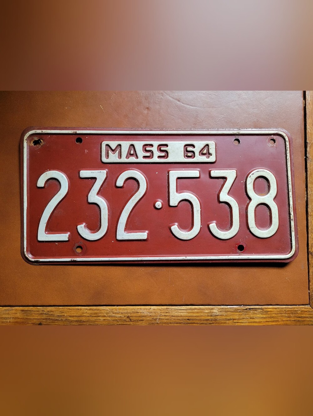 Vintage 1964 Massachusetts License Plate MASS 64 Maroon White Car Tag #232-538
